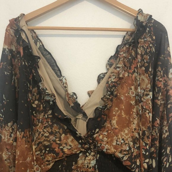 Aniche Boutique Santa Sofia Floral And Gold Peasant Dress Women Small Open Back - Picture 9 of 12